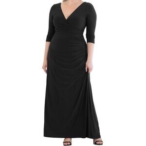 Kiyonna Gala Glam Evening gown sleeves v neck dress black size 2X